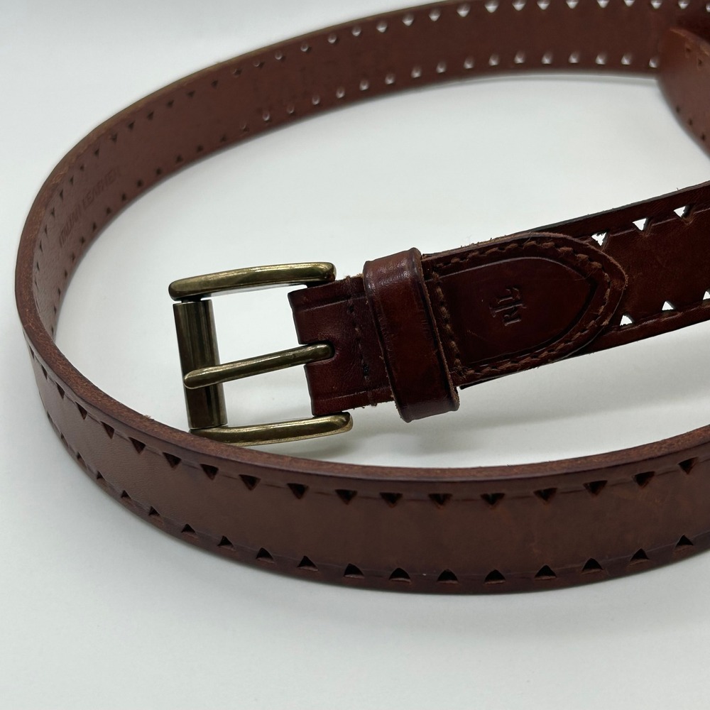 Lauren Ralph Lauren Womens Brown Italian Leather Perforated Belt Solid Brass S‎